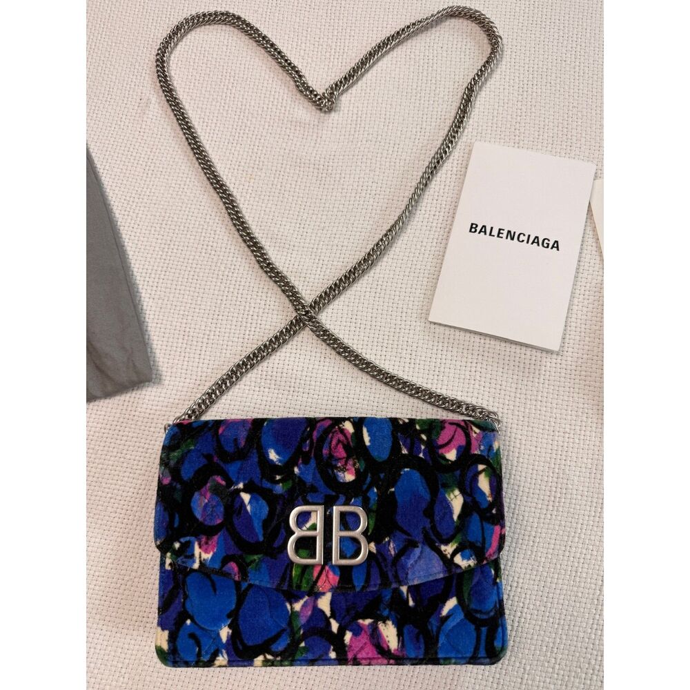*RARE*Authentic Balenciaga Velvet Floral Wallet on chain 2019 w/ Receipt luxury